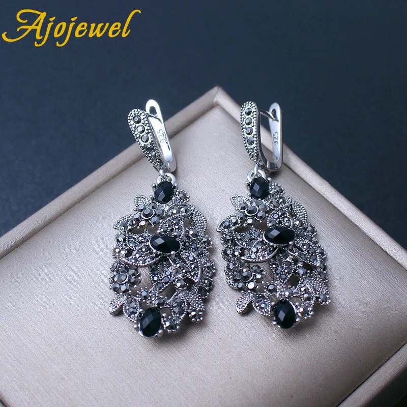 Ajojewel Vintage Long Black Crystal Earrings Ladies Drop Earrings For Women Jewelry  High Quality