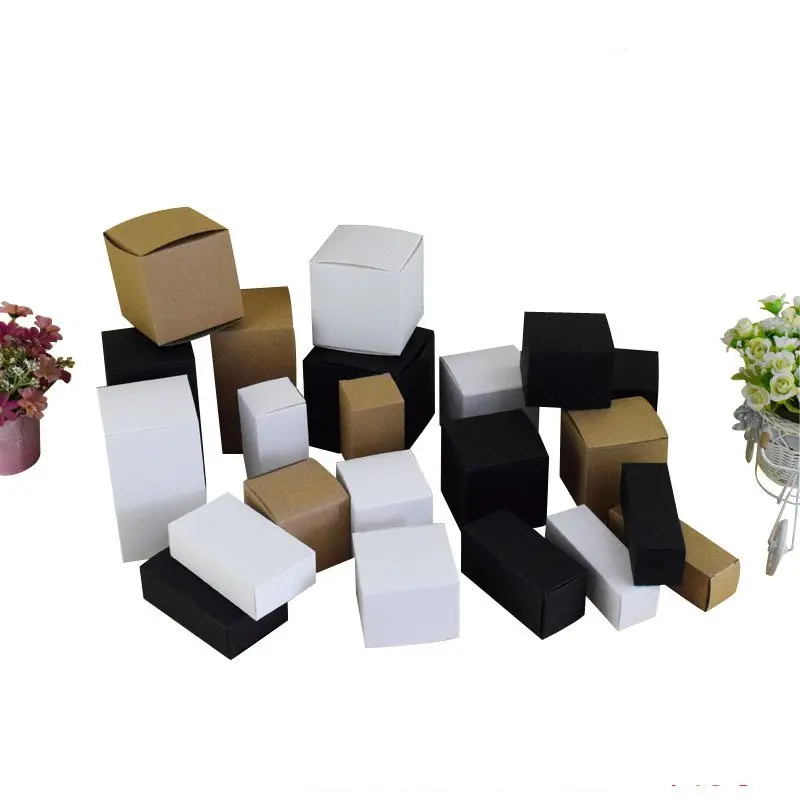 50 cái/lốc Natural Kraft Giấy Box Cube Tuck Lên Trên Hộp Quà Tặng Hôn Nhân Emballage Cajas Mỹ Phẩm Đóng Gói Jar Hộp Nguồn Cung Cấp Bên