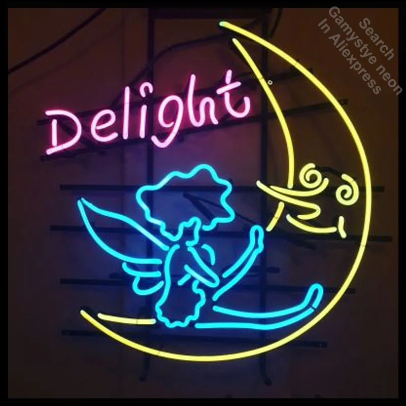 Delight Neon Sign light moon and Angel Neon Bulbsign  Signage Vintage neon signs Real Glass Tube Beer bar pub light up Sign