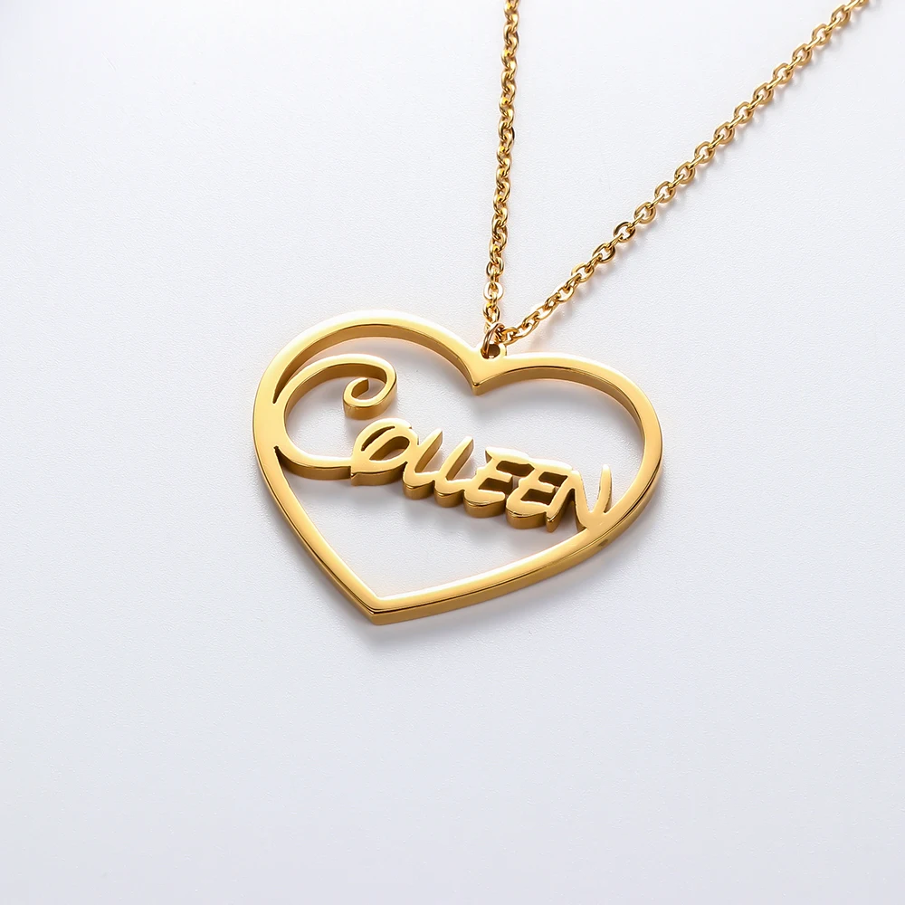 Love Heart Custom Cursive Name Pendant Necklace Stainless Steel Initials Choker for Women Choker Any Font Necklace Best gift