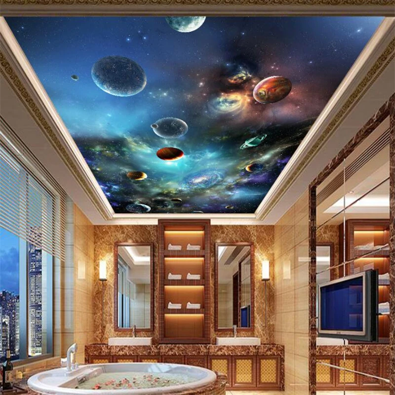 wellyu Custom large-scale mural 3d wallpaper space star solar planet 3D ceiling zenith mural background wallpaper