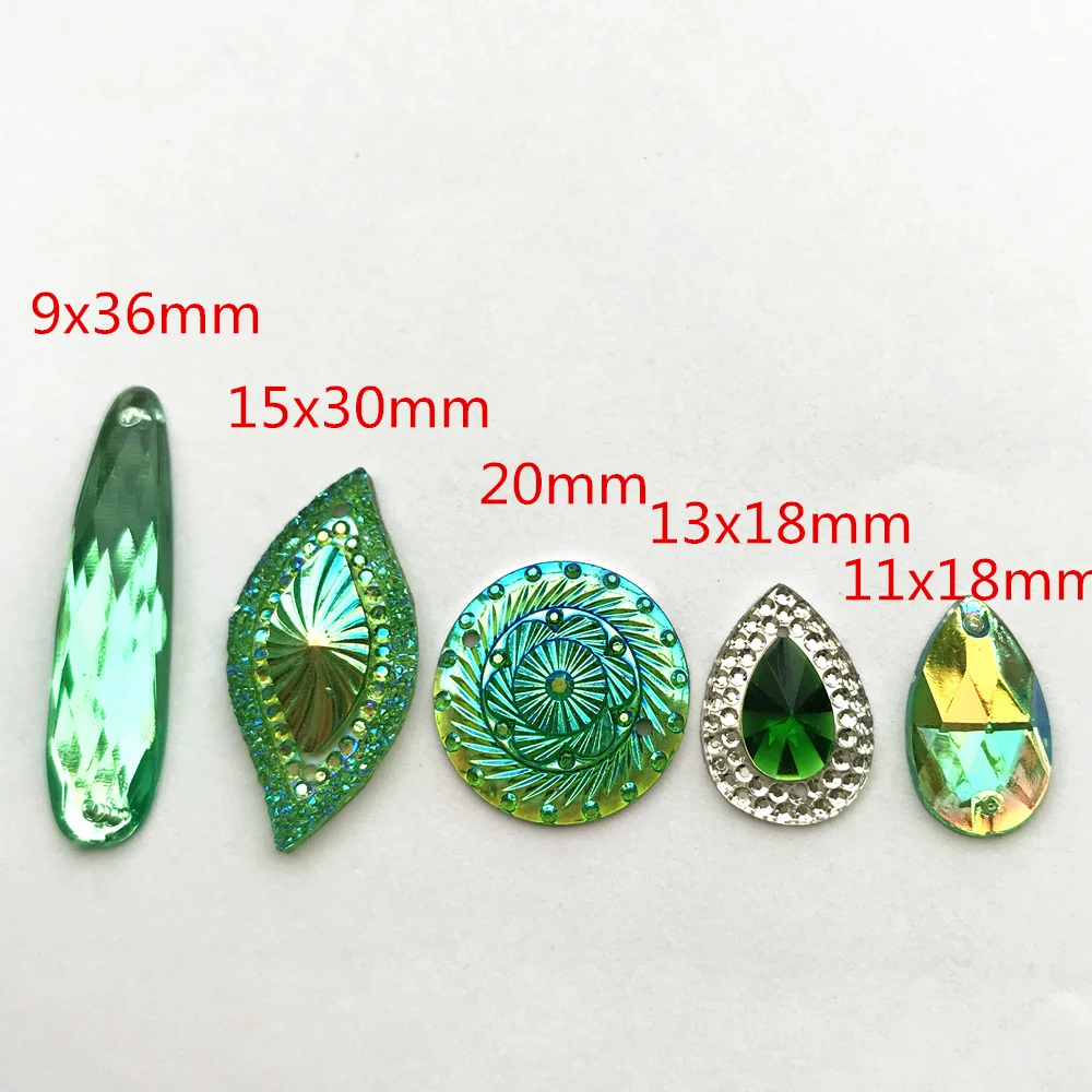 GREEN Shiny Round Drop Sewing Buttons Diamante Stones and Crystals Rhinestones Sew on For Wedding Evening Garment Clothing Dress