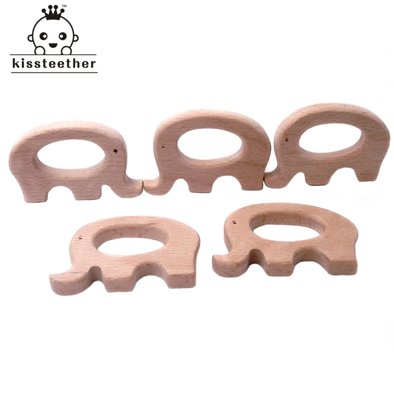 Kissteether Beech Wooden Elephant Natural Handmade  Teether DIY Wood Personalized Pendent Eco-Friendly Safe Baby  Toys