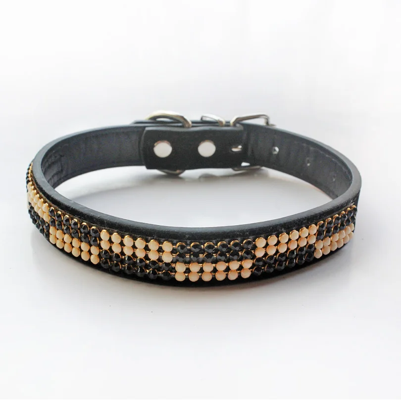 Color Diamond Dog Collars Flocking PU Leather Pet Accessories Adjustable For Small Medium Large Dogs Collier Chien Cuir