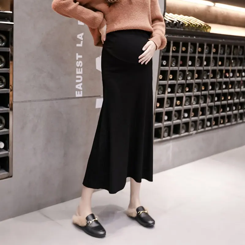 

2018 new pregnant women skirt autumn and winter fashion tide mother maternity dress long section knitted skirt tide