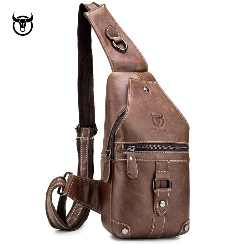 Bolsa de Ombro de Couro Genuíno para Homens Bolsa Peito Bolsa Crossbody Estilo de Marca Bolsa Mensageiro Masculina, Moda