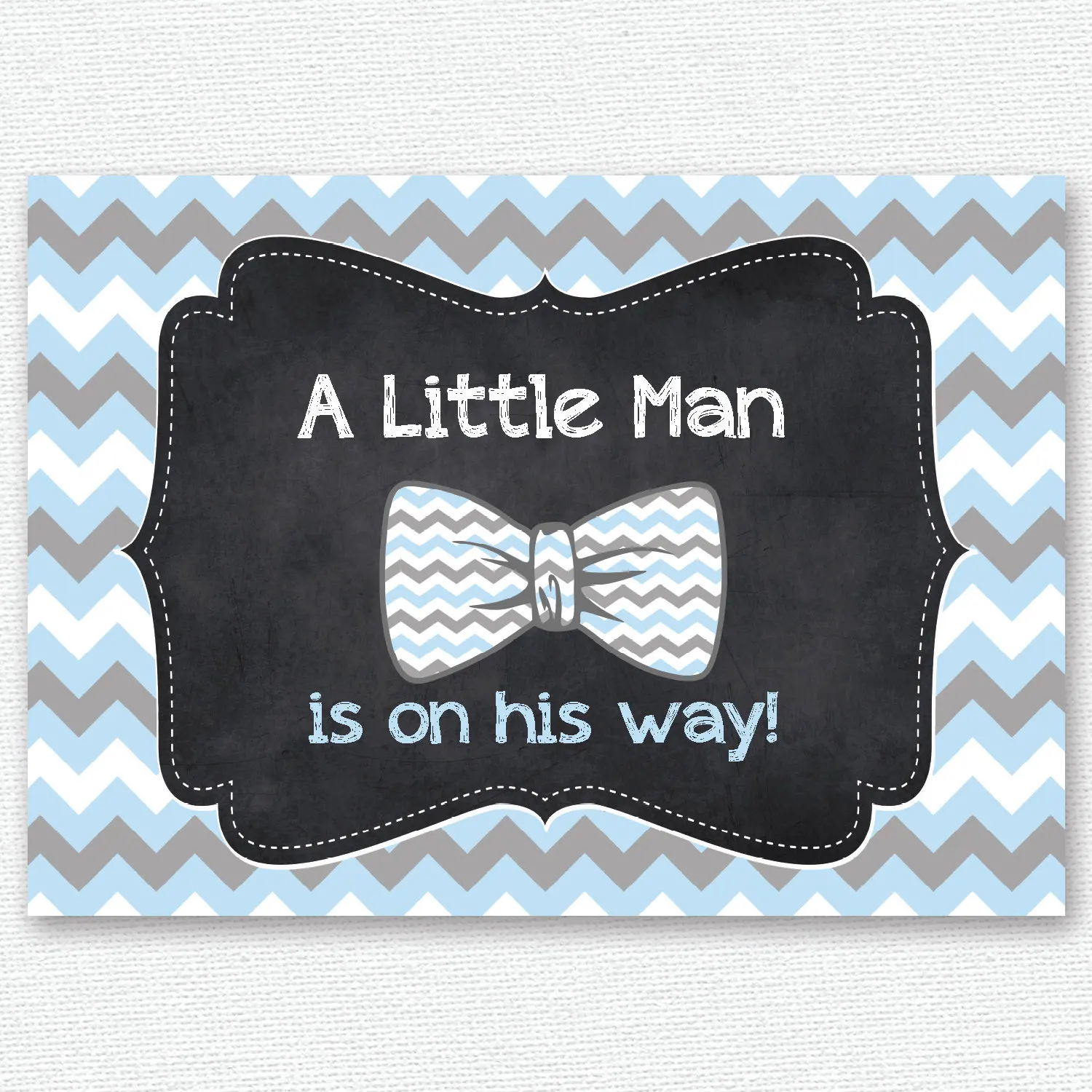 custom little man bow tie mustache blue gray chalkboard blackboard chevron background Computer print party backdrops