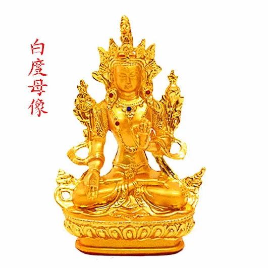 

White Tara Buddha Tantric Buddhism supplies Nepal seated Buddha altar double color gold ornaments wholesale