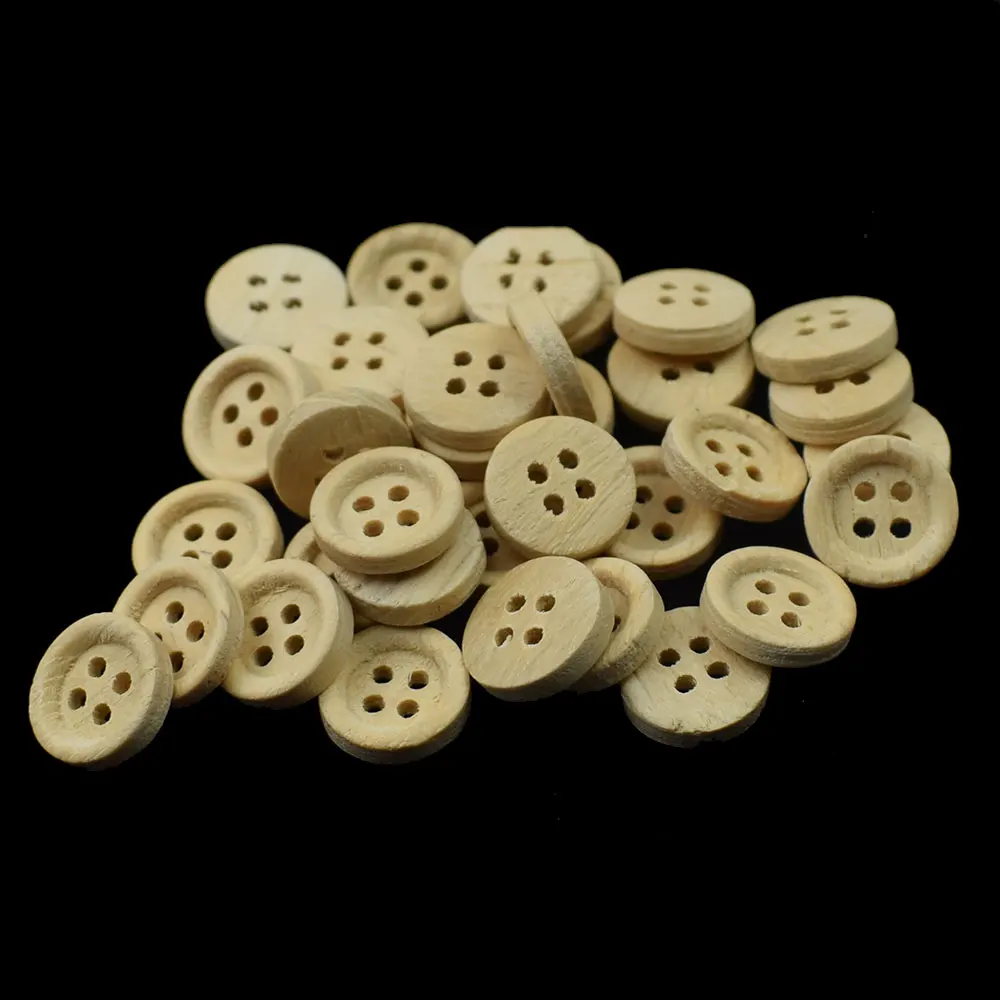 100PCS Mini Round Wooden Buttons Natural Color Round 4-Holes Sewing Scrapbooking DIY Button Sewing Accessories for Crafts