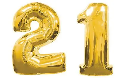 2pcs GIANT GOLD FOIL BALLOONS Nos 2 & 1 -Adults age 21st happy BIRTHDAY PARTY DECORATION kits