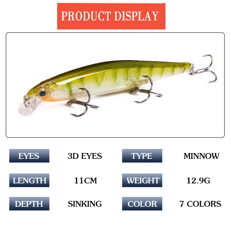 East Rain 11cm/12.9g Minnow Fishing Lure Laser Slowly Sinking Crankbait Hard Bait Professional Crank for Bass Pike Free Shipping