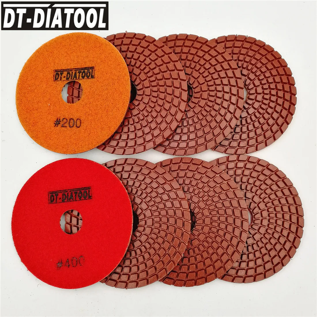 DIATOOL-منصات تلميع الماس للرخام والخرسانة والجرانيت ، مرنة ، قرص الرملي الرطب ، ضياء 100 مللي متر ، 4 في ، 8 قطعة لكل مجموعة