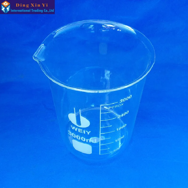 Copo transparente de vidro borossilicato, laboratório, química, laboratório, espessado com bico, 1pc, 3000ml