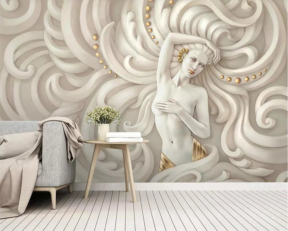 

Beibehang 3d wallpaper three-dimensional embossed beauty sculpture angel sexy woman mural 3d living room bedroom TV background