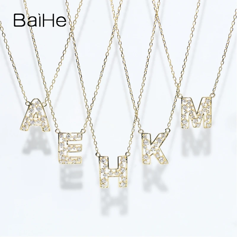 

BAIHE Solid 18K Yellow Gold H/SI Natural Diamond Letter Necklace for Women Men Party Trendy Engagement Party Fine Jewelry 목걸이