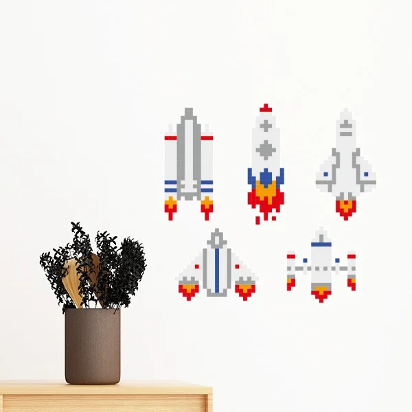 

Space Ship Rocket Astronomy Pixel Removable Wall Sticker Art Decals Mural DIY Wallpaper for Room Decal