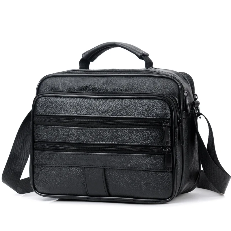 Bolso de cuero con cremallera para hombre, bolsa de negocios negra, bandolera, maletines, bolso cruzado