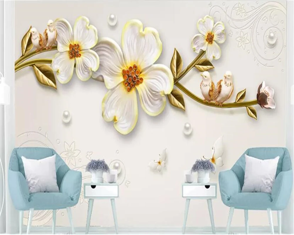 beibehang Custom wallpaper 3d jewelry relief three simple and stylish new Chinese flower background wall paper papel de parede