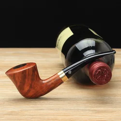 RU-MUXIANG Briar Wood Handmade Tobacco Pipes with Loop Decor Bent Smoking Pipe with 9mm Filter 10 Smoking Tools Kit aa0024-1