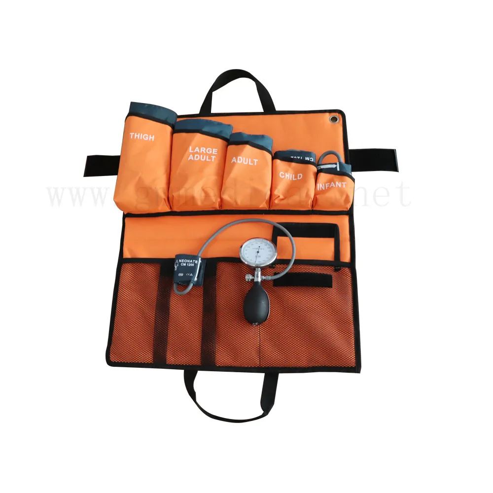 6sizes blood pressure cuff , with  pressure display gauge and pvc pressure bulb  ,orange portable packed bag  kits .