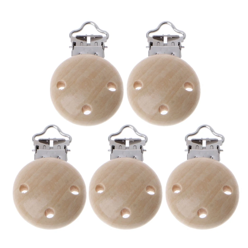 Baby Wooden Clips Pacifier Dummy Clip Holder Beech Rounded Circles Shape Wood Baby Feeding Accessories Soother Clasp