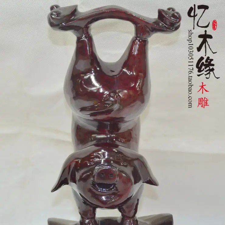 Dongyang ebony wood carving ornaments crafts mahogany wood lucky pig wooden pig feng shui ornaments special offer