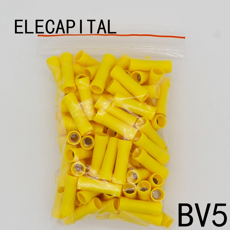 BV5 BV5.5 Full Insulating Wire Connector wire connector 50PCS/Pack Butt Connectors Crimp Electrical Wire Splice Terminal BV