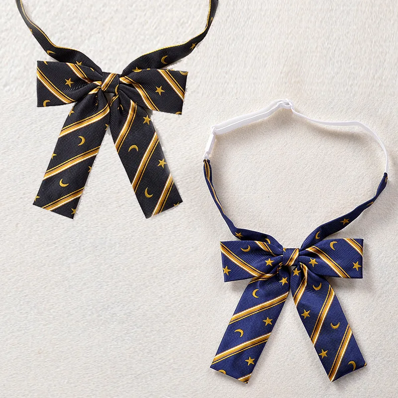 2 PCS / LOT New uniforms JK Japanese-style cravat Dark blue / golden star moon stripes embroidery jacquard bow tie