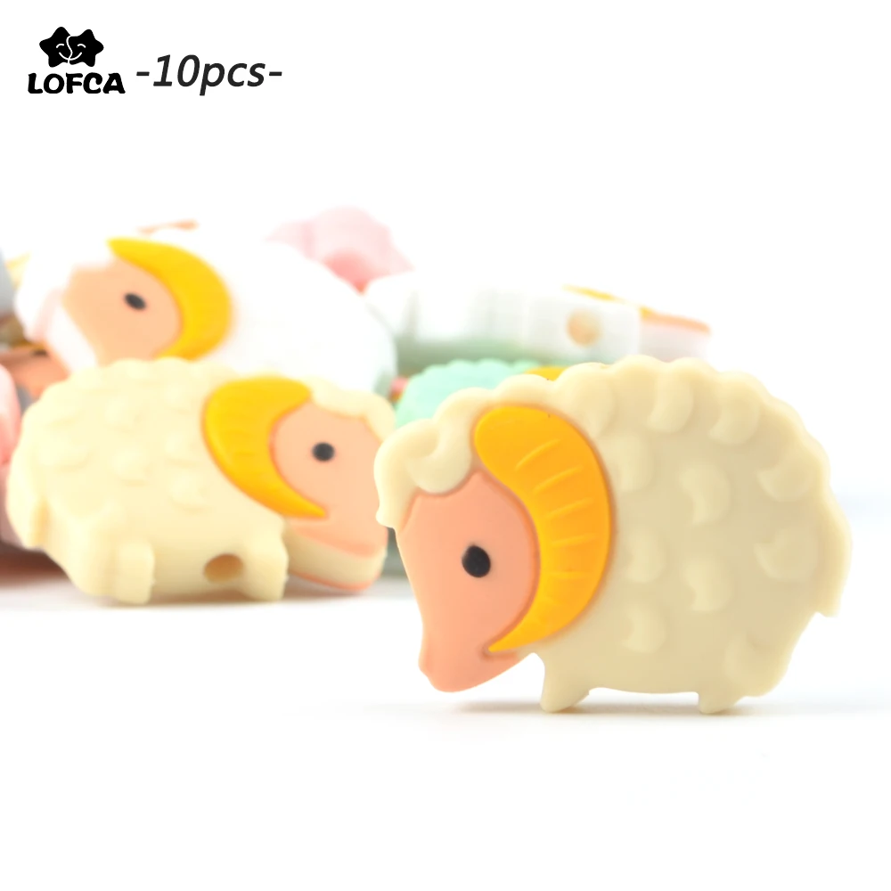 LOFCA Silicone Beads 10PCS Mini Animal Beads Sheep Food Grade Silicone Beads Used to Make DIY necklace jewelry accessories