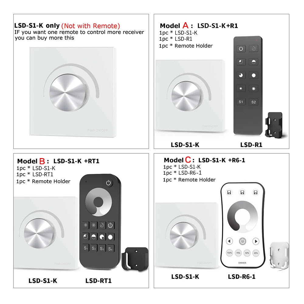 AC Triac LED Dimmer 220V 110V Wireless RF Rotary Glass Panel Dimmer With 2.4G Remote Controller for Single Color LED Bulb Lamps