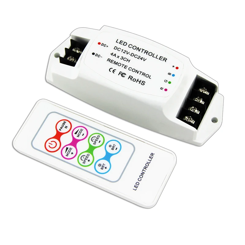 

New Led RGB Strip Controller DC 12-24V 4A*3CH Output 4096 Scale Level 17 Rgb Mode RF Remote Wireless 5050 3528 RGB String Dimmer