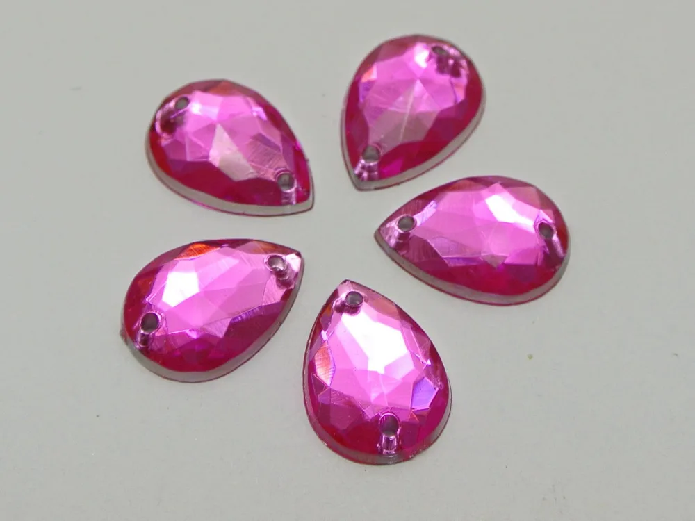 

200 Hot Pink Acrylic Teardrop Flatback Sewing Rhinestone Button 10X14mm Sew on beads