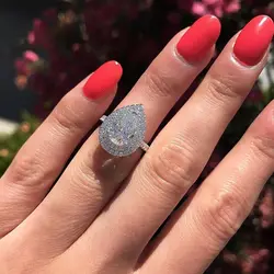 Huitan Water Drop Wedding Ring Band Trendy Pear Shaped Cubic Zircon Stone Paved Silver Plated Anniversary Ring Wholesale Lots