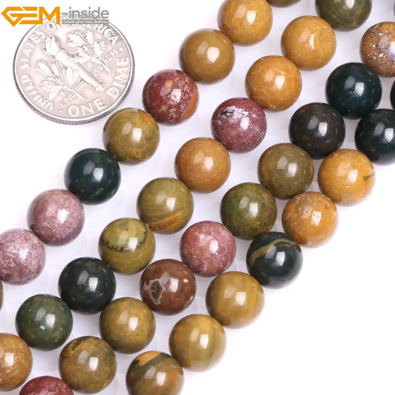 4mm-12mm Round Natural Yellow Ocean Jaspers Loose Beads for Jewelry Making Strand 15\