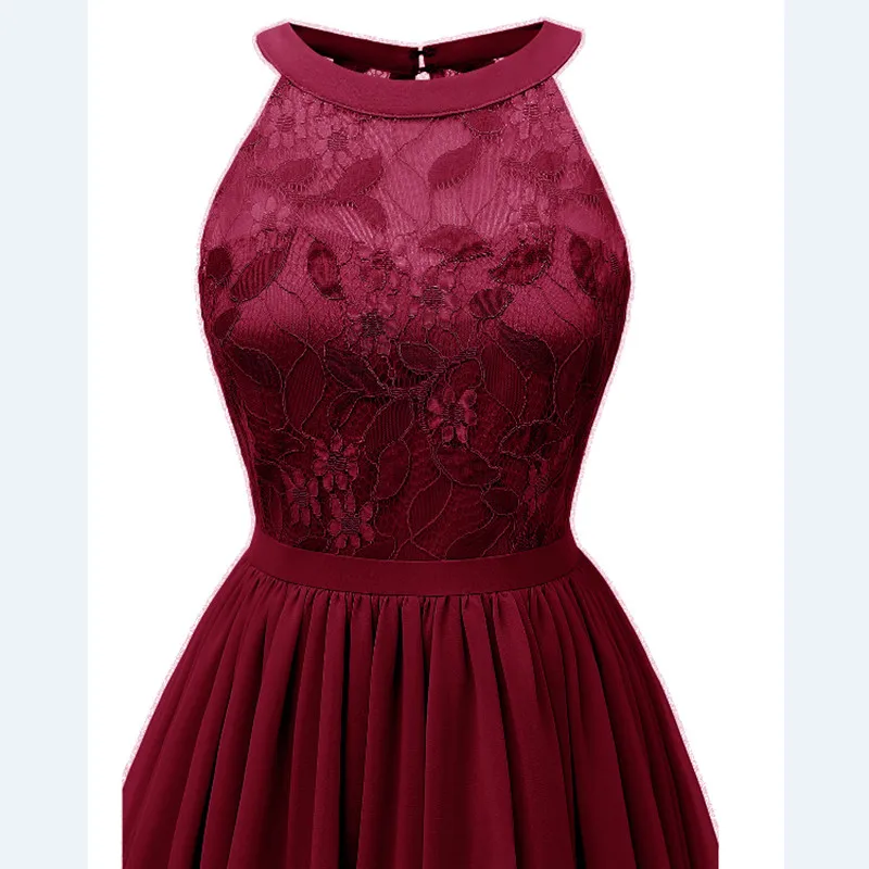 Robe de soirée courte en mousseline de soie pour filles, col licou, dentelle, rose, vin rouge, bleu foncé, verre Gary, robes de Rh, vente en gros, CD-1645 #