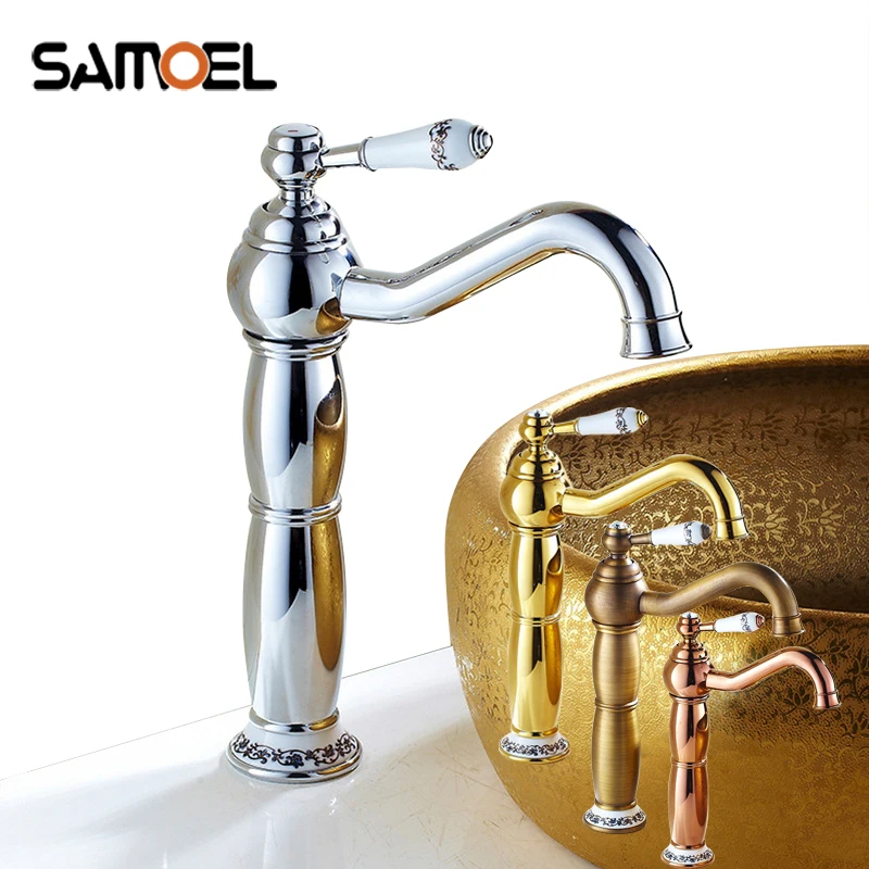 

Samoel modern brass deck mount bathroom sink mixers rose gold lavatory basin faucets with ceramic handle 1200C