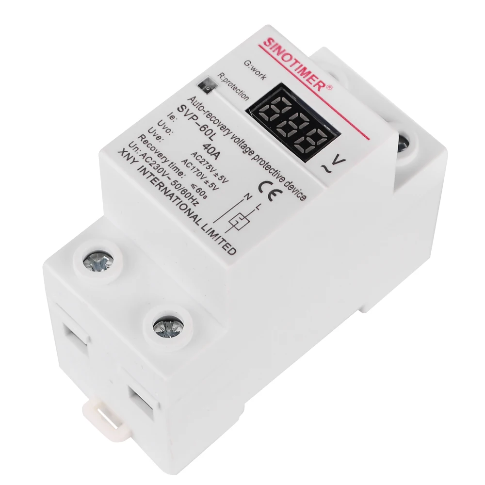 Home Usage 40A 63A Din Rail 230Vac 50Hz Automatic Reset Over and Under Voltage Protective Device Protector Relay