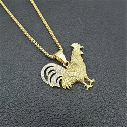 Collier Necklace Gold Color Stainless Steel Gallic Rooster Pendant Necklaces For Men/Women Iced Out Bling French Jewelry Gift