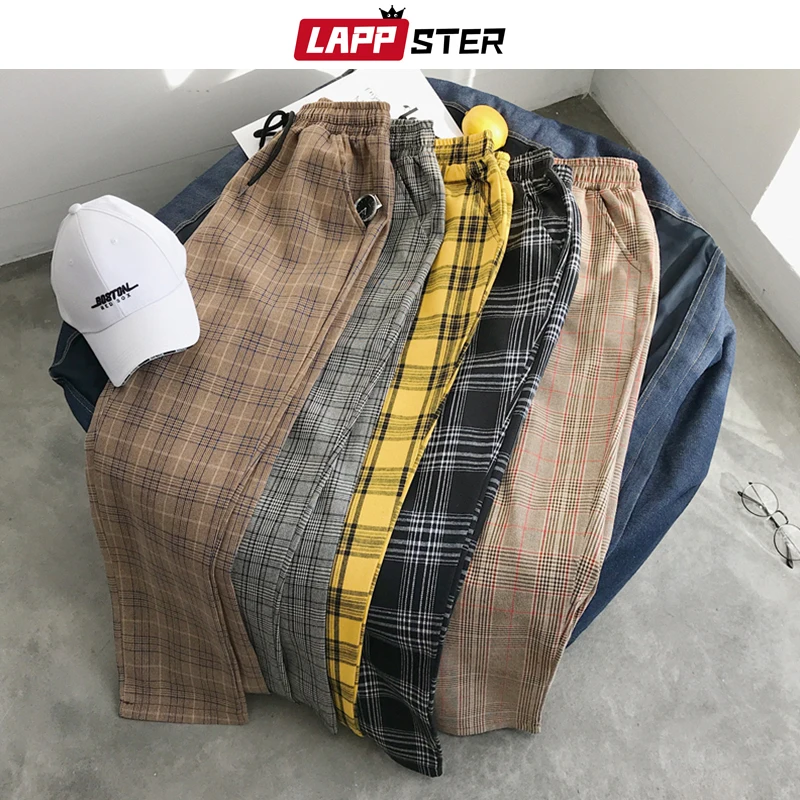 LAPPSTER Men Streetwear Plaid Harem Pants 2024 Man Casual Straight Joggers Pants Korean Fashions Track Pants Plus Size Trousers