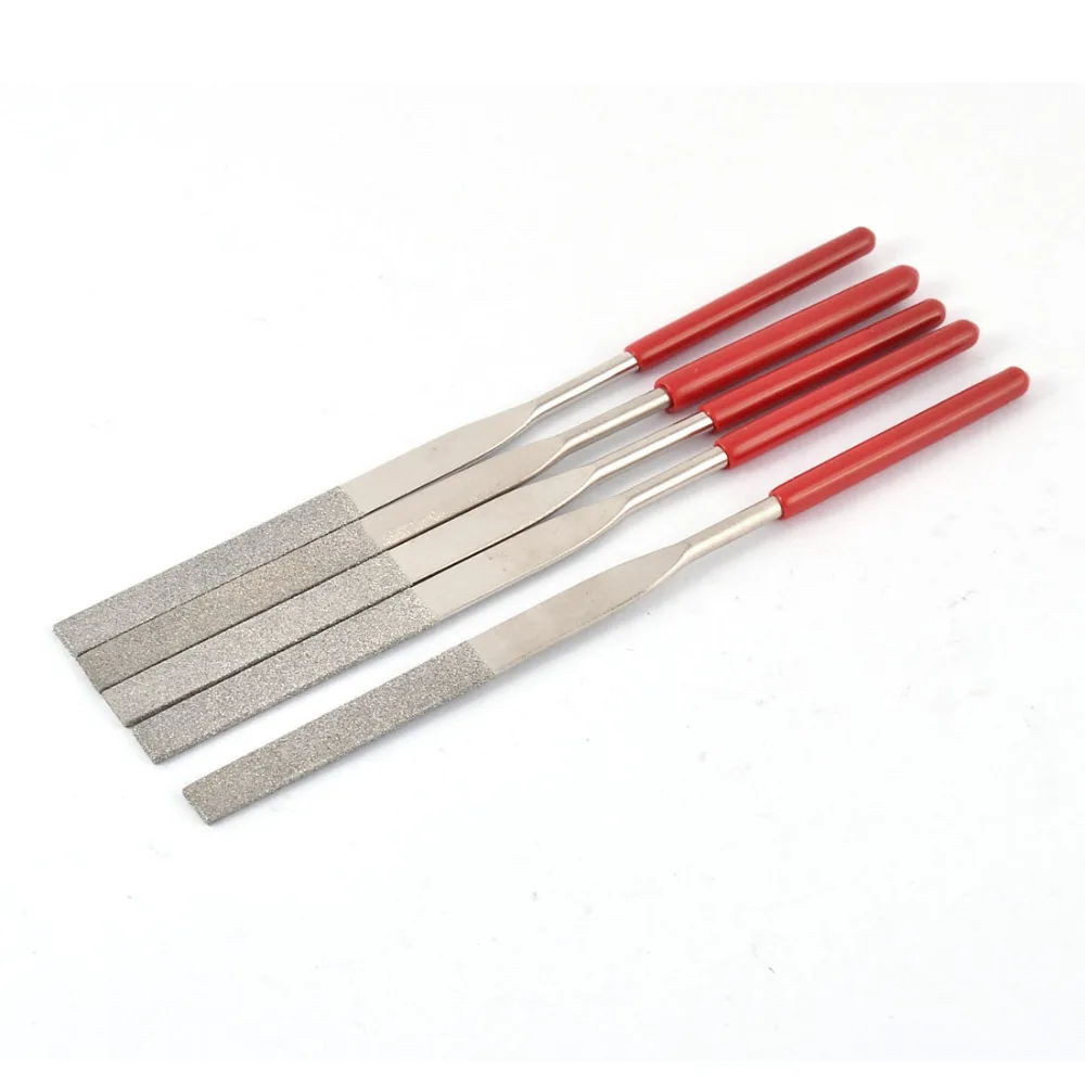 UXCELL 5Pcs 160mm Length 4mm Shank Dia 8mm Tip Width Glass Stone Carving Diamond Coated Flat Rasp Needle File