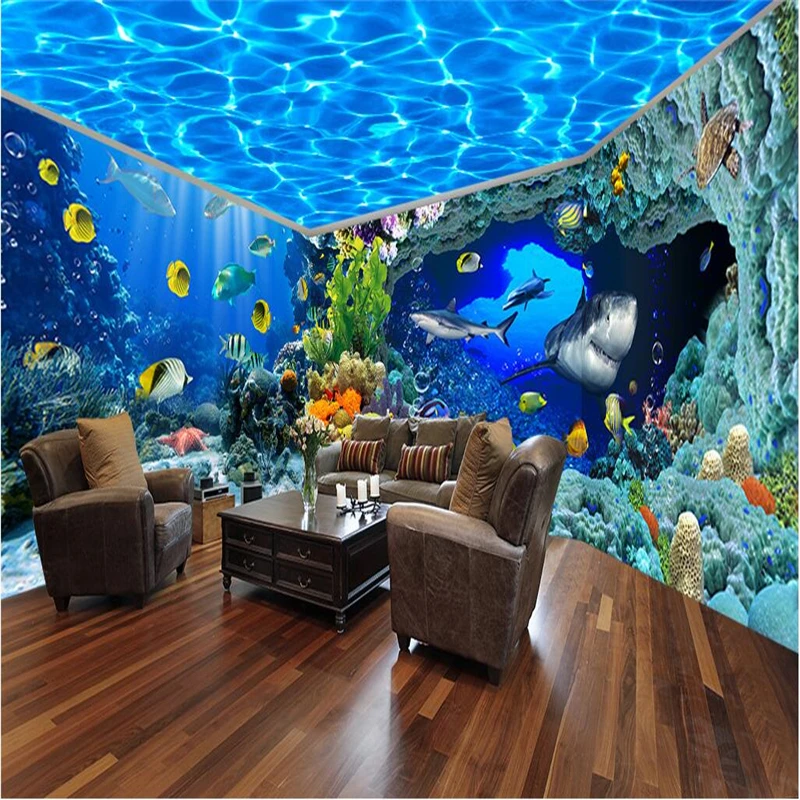 beibehang Underwater World Aquarium Theme Backdrop Custom 3D photo wallpaper wall paper bedroom sofa wall mural paper painting