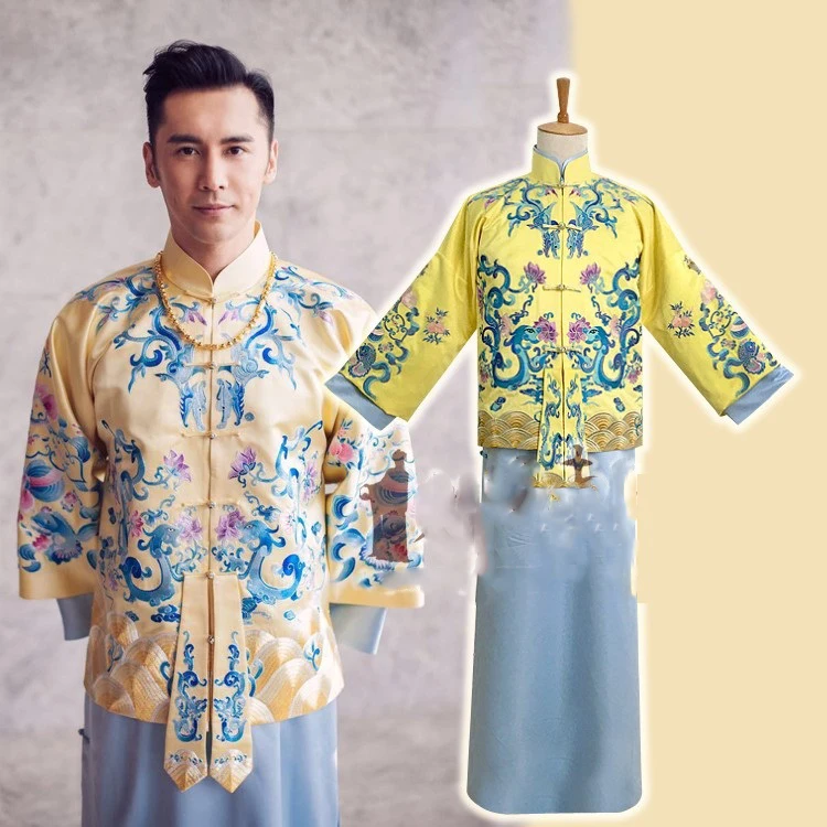 

Zhang LunShuo Groom Delicate Embroidery Traditional Chinese Wedding Hanfu Republican Period Groom Male Wedding Hanfu Rich Man