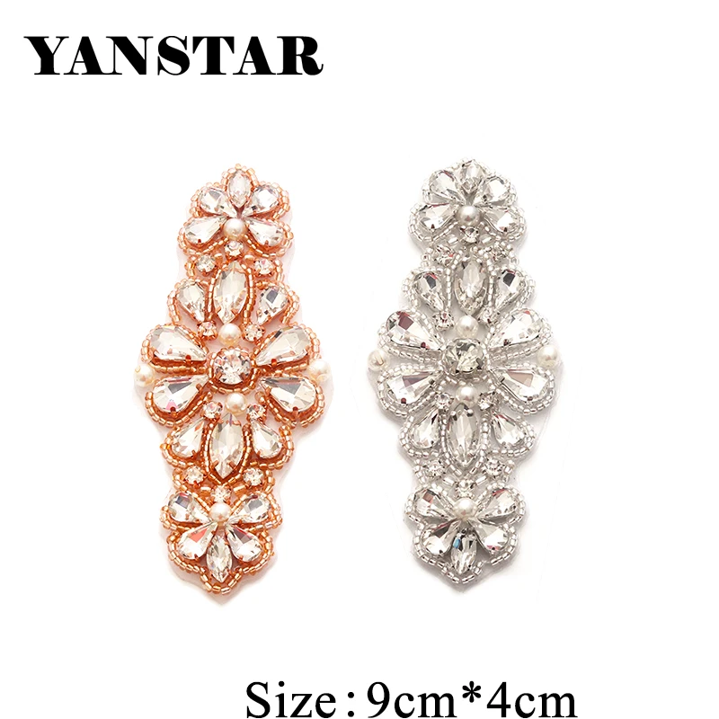 Imagem -03 - Yanstar 50 Peças por Atacado Rosa Ouro Strass Apliques com Contas de Cristal Claro Costura para Vestido de Noiva Sash Ys894