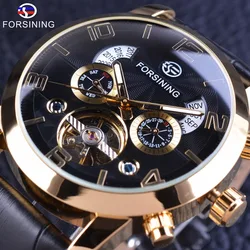 Forsining Golden Bezel Tourbillion Men Watch Fashion Self Winding Automatic Wrist Watch Male Clock Top Brand Mechanical Luxury