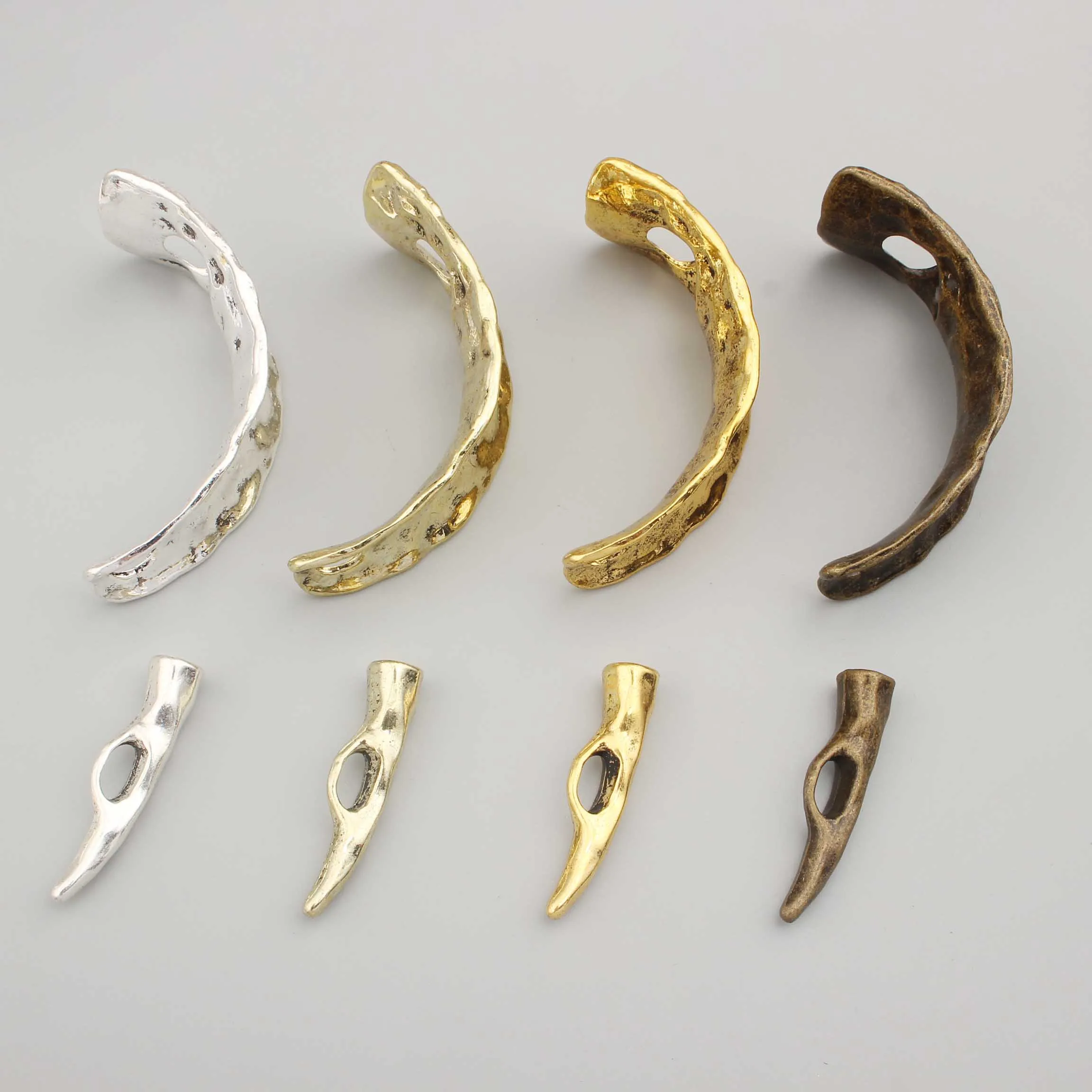 3 Sets Alloy Hammered Big Size Half Cuff Bangles For Multi Strand Leather Wrap Wrist Band Bracelet