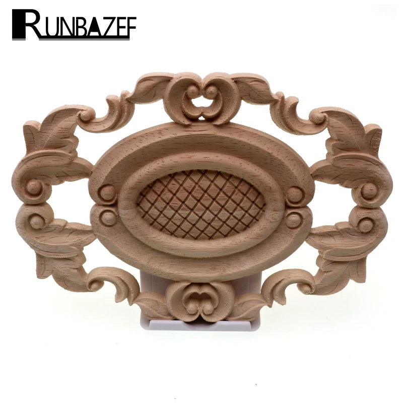 RUNBAZEF Solid Wood Flower Oval Applique Furniture Cabinet Bed Background Home Decoration Accessories Ornaments Miniature