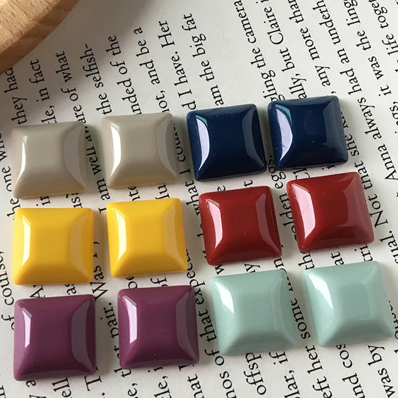 5pcs 15mm 3D Trapezoid DIY Resin Earring Patch Findings Women Glass Cabochon Tray Beads Stud Earring Base Jewelry Charms F332