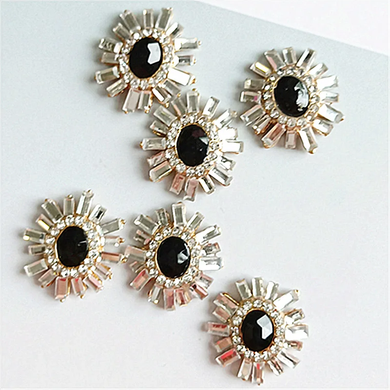 5 Pcs/Lot 22mm*23mm Oval Black Rhinestone Buttons For Clothing Coat Shoes Girl Hair DIY Mobile Beauty Accessories