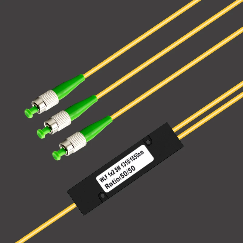 1x2 FBT Opitcal Splitter 50/50 40/60 30/70 rasio FC/APC ABS kotak jenis jendela ganda 1310/1550nm Fiber fused coupler 1m 3.0mm 10 buah