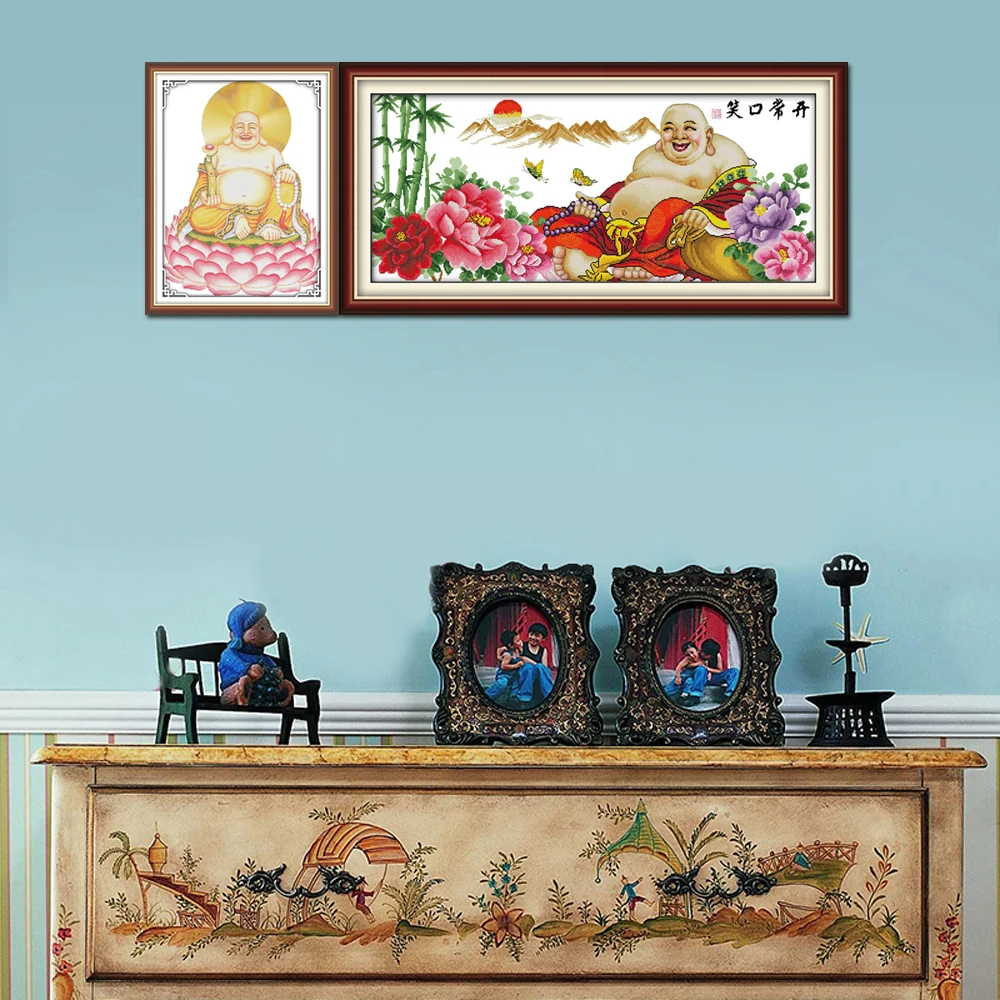 Joy Sunday-Buddha Home Decor, Maitreya Buddha Wealth Honur, Chinese Cross Stitch Kits, Grinning All the Time, R024(1) R024(2)